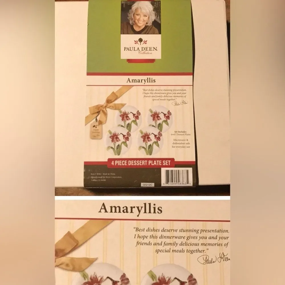 Paula Deen Amaryllis 4 piece plate set salad dessert appetizer spring summer